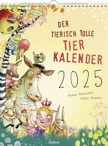 Wandkalender 2025: Der tierisch tolle Tierkalender: Kinderkalender mit 12 lustigen Tiergedichten und -bildern ab 4 Jahren