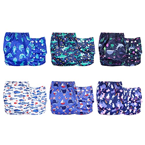 Langsprit 6 Pack Baby Cloth Diaper with Highly Absorbent Inserts, Baby Reusable Diapers, Cloth Diapers Newborn, Washable Cloth Diapers, Reusable Unisex Baby Diapers
