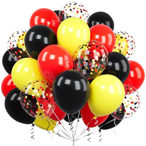 Ousuga Ballons Rouges et Noir Jaunes, 60 Pièces 12 Pouces Noir Jaune Rouge Confettis Latex Hélium Ballon pour Filles Garçons Enfant Fête Anniversaire Baby...
