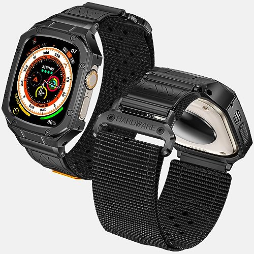 Image of BAITEYOU Band with Case Compatible with Apple Watch Band for Series Ultra 3 2 1 9 8 SE 7 6 5 4 49mm 45mm 44mm 42mm 41mm 40mm 38mm, Stainless Steel Metal Rugged Case for iwatch Bands for Men