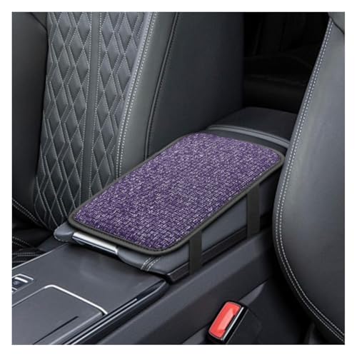 DUSCOKE Car Center Console Armrest Pad, Linen Fabric Auto Armrest Box Protector Cover, 11.6 × 7.7 Inch Vehicle Middle Console Mat, Universal Interior Decoration Accessory for Car, SUV, Truck (Purple)