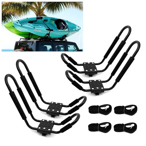 DOHUSPLE Kayak Roof Rack for 2 Kayaks Carrier, Kayak J Bar Hooks Roof Mount Racks for Universal Cars, SUV, Truck, Set of 4 Racks