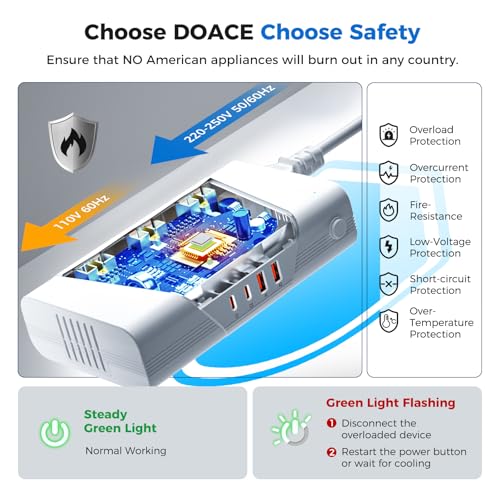 Image of DOACE 800W Pure Sine Wave Voltage Converter US to Europe - 220V to 110V Converter for European Travel, Power Converter Adapter Combo with 35W PD and 30W QC USB Chargers for Using U.S. Devices Abroad