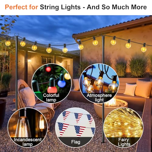 6 Pack String Light Poles for Outside, Upgraded Heavy-Duty Metal Poles for Outdoor String Lights with Fork, Adjustable Lighting Hanging Accessories for Patio Decor Pergola Backyard Garden Decorations by Nexillumi - Image 4