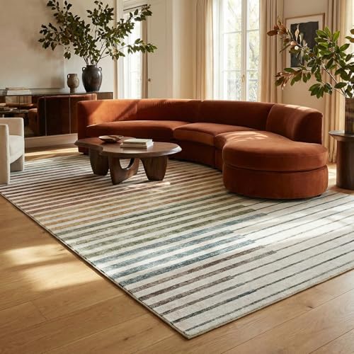 Rug Branch Elias 5' x 8' (5'3" x 7'7") White/Beige Abstract Striped Area Rug, Contemporary, Medium Pile, Stain-Resistant Carpet - Living Room, Bedroom, Dining Room, and Kitchen by Rug Branch - Image 2
