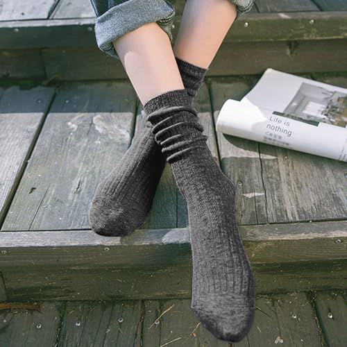 Image of Women Crew Dress Socks Cotton Solid Color Slouch Sock for Dressy Shoes 5 Pack