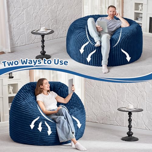 Image of HABUTWAY 5FT Bean Bag Chair, 5' Large Bean Bag Chairs for Adults with Removable Stripe Plush Cover, Memory Foam Beanbag Chair for Living Room Bedroom Dorm (Blue)