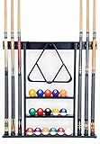 Iszy Billiards Cue Rack Only - 6 Pool Cue - Billiard Stick Wall Rack Made of 100% Wood Choose Mahogany, Black or Oak Finish