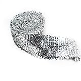 Yalulu 2 Meter Elastic Sequin Glitter Stretch Bling Paillette Fabric Ribbon Sewing Craft Supplies (Silver)