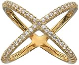Amazon Essentials Yellow Gold Plated Sterling Silver Made with Infinite Elements Cubic Zirconia Criss Cross Single 'X' Ring, Size 8, (previously Amazon Collection)