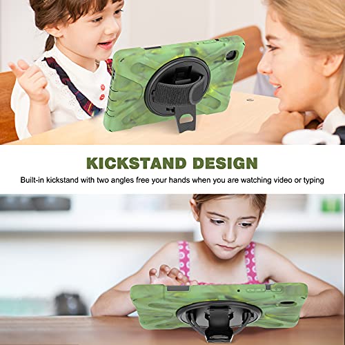 Kiq Samsung Galaxy Tab A7 Lite Case 8.7'' With Screen Protector With Rotating Hand Strap Kickstand Samsung Galaxy Tab A7 Lite Tablet Case Kid Proof 2021 Sm-T220/T225/T227 (Shield Camouflage) #TOP4