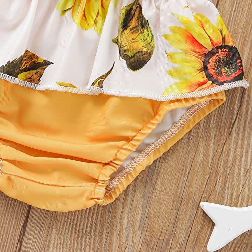 Zanjkr Collant de natação infantil para o verão com laço e estampa de flores e babados, biquíni de d
