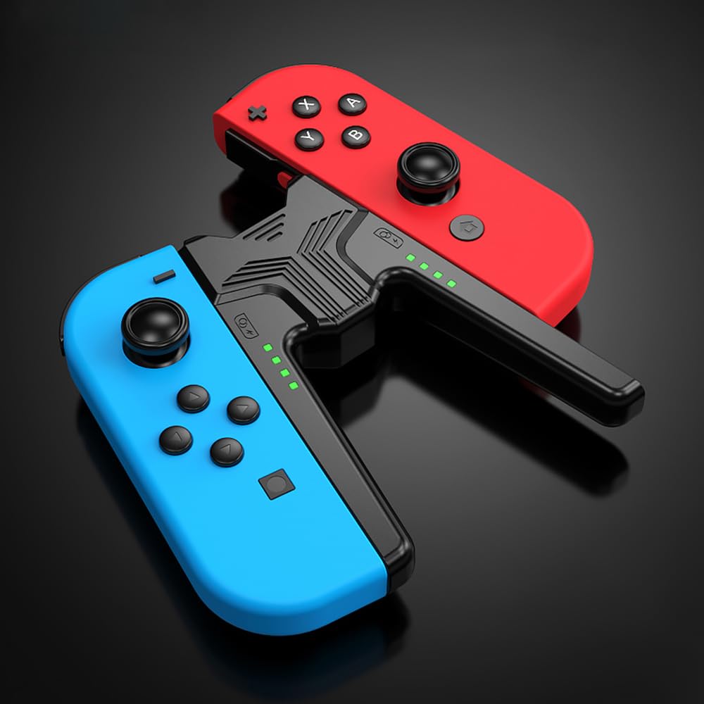RREAKA Charging Grip Handle for Nintendo Switch/OLED for Joy Con, Joystick Charging Comfort V-Shaped Game for joycon Grip Controller with Battery Indicators, for Joy-Con Charger Grip USB C Cable