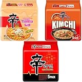 Nongshim Shin Ramyun Korean Noodles Variety Pack of 3 Flavours (15 Packs Total) – Super Spicy, Toomba Creamy Stir-Fry & Kimchi Ramen – Instant Korean Ramen Noodles Multipack for Quick Meals & Snacks