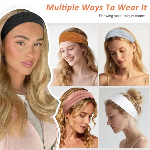 Image of MAYCREATE Hair Bands for Women 6-Color Stretchy Knit Headband Hairband for Woman Wide Non Slip Ladies Head Bands for Daily Yoga Workout Running Gym