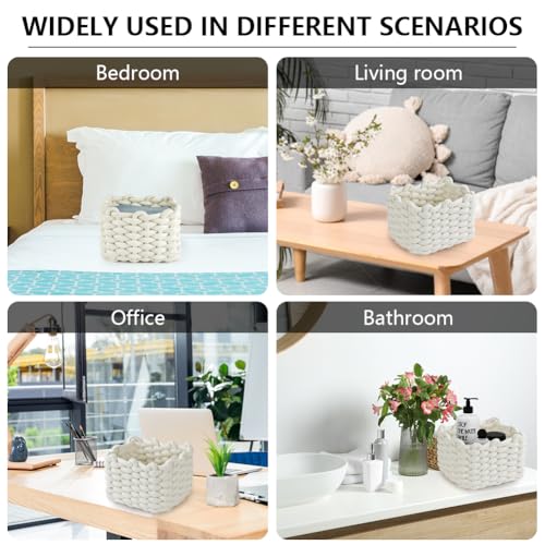 Aolso 2er-Set kleiner Aufbewahrungskorb aus geflochtenem Baumwollseil, Wickeltisch-Organizer, dekorative quadratische Regalkörbe für Kinderzimmer, Wohnzimmer und Badezimmer (weiß)