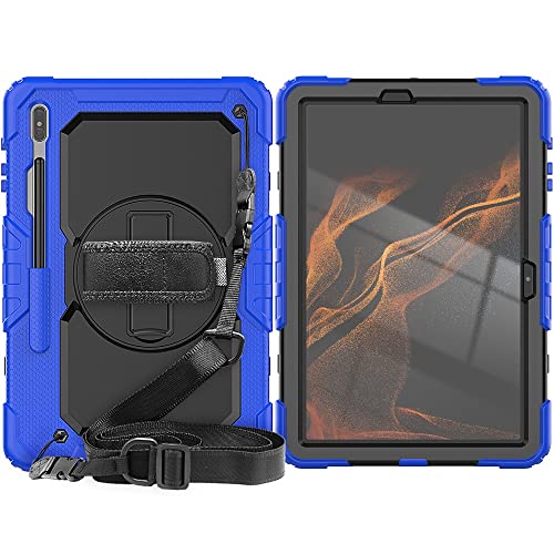 Coque Samsung Galaxy Tab S8+ antichoc blindée avec support rotatif 360 et dragonne