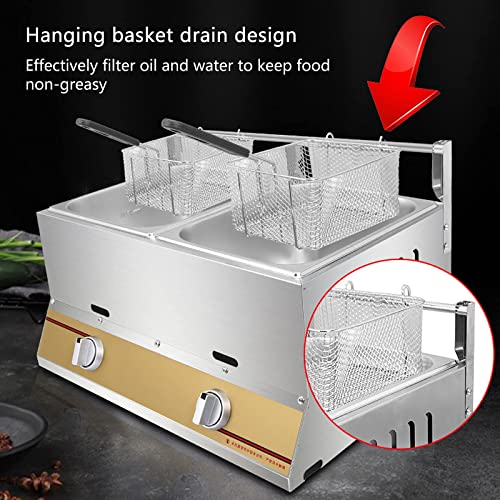 Generic 12L Professionelle Doppelzylinder-Gasfritteuse mit hoher Kapazität, Edelstahl-Fritteuse für gewerbliches Restaurant-Arbeitsplatten-Familienkochen – Bild 5