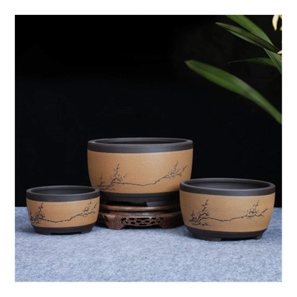 Doniczka Bonsai Ceramiczna Okrągła Duża Średnia I Mała Doniczka Do Roślin Zielonych Doniczka W kształcie Bębna Wentylacja W Stylu Chińskim Pojemnik na Rośliny Ceramiczne, Nadaje się do Sypialni Offi