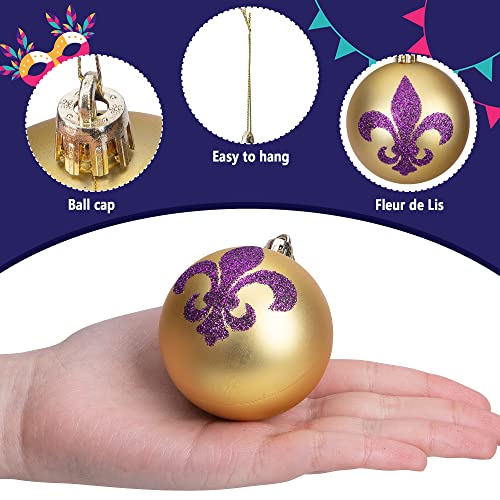 image for Watayo 12 PCS Mardi Gras Hanging Ball Ornaments - 2 Inch Shatterproof 