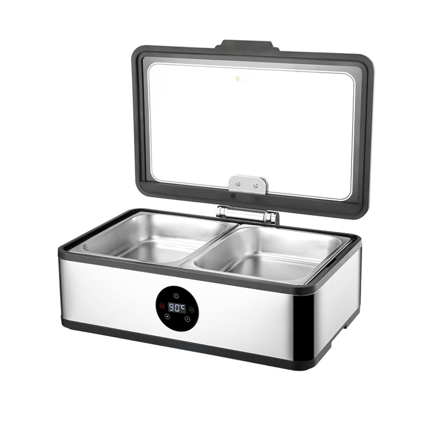 Server per buffet commerciale, fornello elettrico per scaldare gli alimenti in acciaio inossidabile da 600 W con schermo touch intelligente, regolazione della temperatura da 30 a 90 ℃, cerniera idra