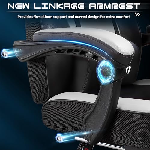 Meilocar Gaming Chair for Adult, Computer Chair with Footrest Video Game Chair 400lb Weight Capacity Big and Tall office Chair with Massage Lumbar Support Height Adjustable and 360° Swivel Seat(White)
