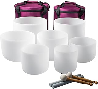 Sponsored Ad - RING CHANT Crystal Singing Bowls Set of 7 White 432 Hz Perfect Pitch 6-12 Inch with 2 Carry Case, Sound Bow...