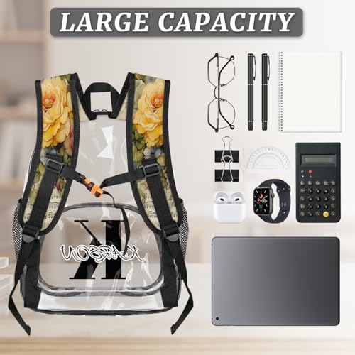 Personalized Large Clear Backpack Stadium Approved Heavy Duty PVC Plastic Custom Vintage Floral Transparent Backpacks See Through Bag with Name, Flower Butterfly3