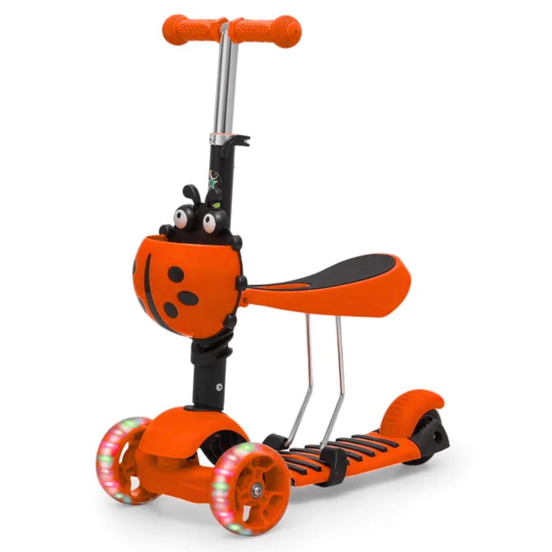 Trendi 3-in-1 Kids Scooter with LED Light-Up Wheels – Adjustable Handlebar, Removable Seat & 3-Wheel Kick Scooter for Toddlers & Children 3+ (Orange)