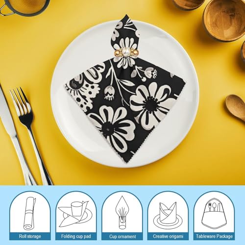 Servilletas de Tela con Estampado Floral Blanco y Negro 6 Piezas miniatura 7