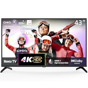 CHiQ ROKU TV U43G5NK, 43 Inch Smart TV, UHD, HDR10, Dolby Audio, Mobile Control, Voice Assistant, BBC, Disney+, 2.4&5G WiFi, USB 2.0, 2024