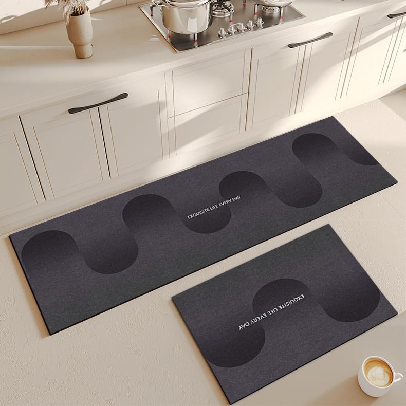 Image of Roslen Kitchen Mats for Floor 2 Pcs, Waterproof Memory Foam Standing Desk Floor Mat, Comfort Runner Rug Floor Carpets for Kitchen Sink Laundry Bedroom and Office (118 * 38 cm, 58 * 38 cm)