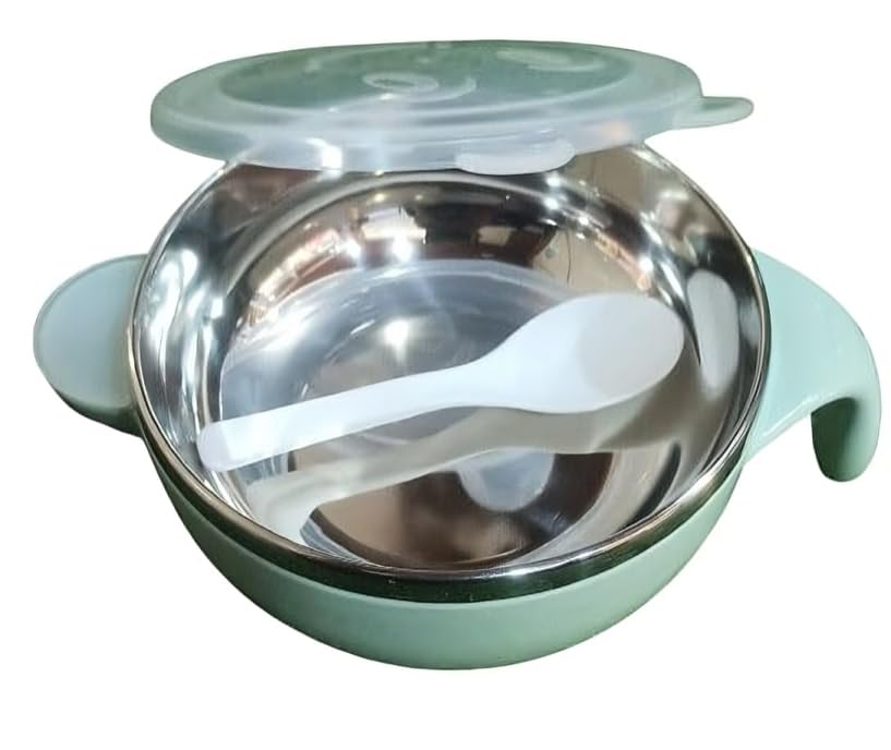 YB STORE Baby Stainless Steel 1 Bowl with 1 Spoon Set for Children,Baby Feeding Bowl,Stay Warm Bowl,BPA Free,Multicolor-image-35