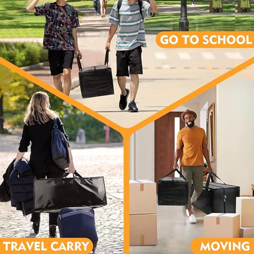 YZK Umzugstaschen Groß 4 Stück mit Rucksackgurten und Reißverschlüssen, Aufbewahrungstasche für Bettdecken Kleidung, Moving Bags für Umzug, Reisen, Camping, Gartengeräte (Schwarz)