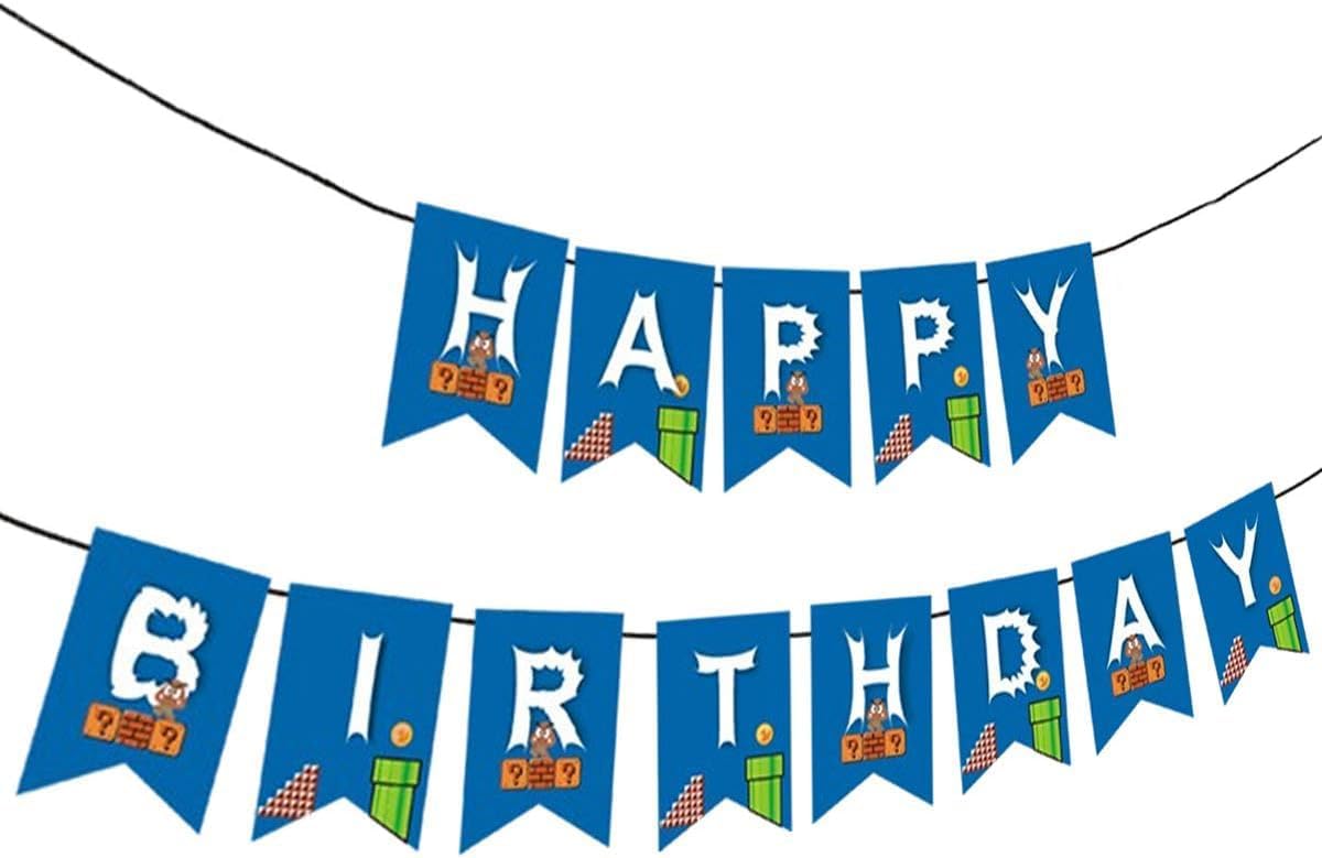Birthday Banner For Mario, Video Games Birthday Theme Party Supplies,Video Games Birthday Party Decoration