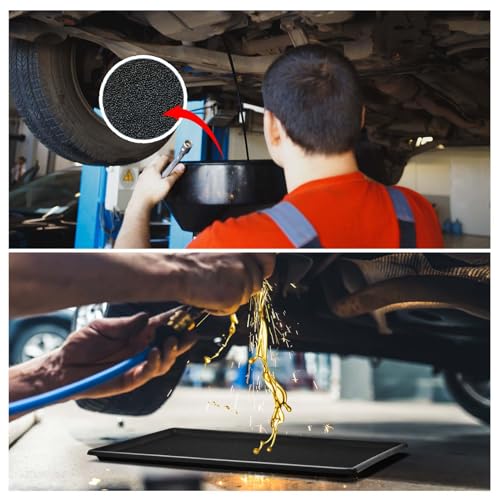Uiifan 1 Set 35 x 24 x 1.4 Inch Oil Drain Drip Pan for Car with Square No Splatter Pad Oil Drip Tray Oil Change Mat for Under Car Transmission Garage Automotive Driveway to Keep Floor Clean, Black