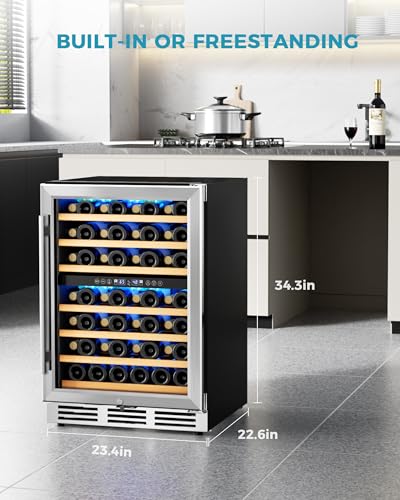 EUHOMY 24 Inch Wine Cooler Refrigerator 54 Bottl-Dual Zone, Built-in or Freestanding Wine Fridge with Glass Door, Wine Refrigerator for Home Bar Kitchen on Fridge.com