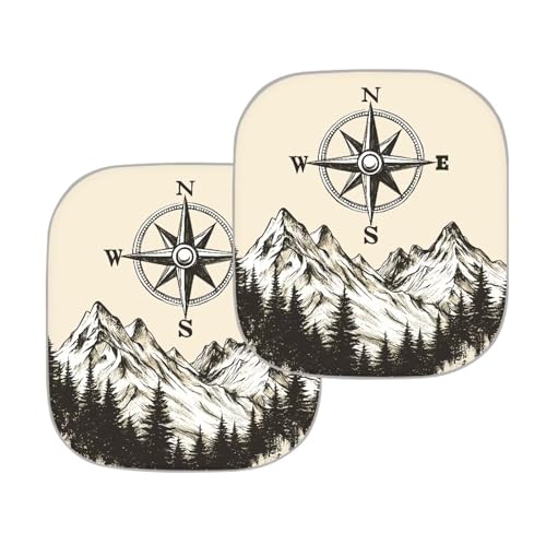 Image of Mountain Compasses 2 Piece Foldable Car Windshield Sun Shade Front Windshield Shade for Sun Auto Interior Protector Auto Sun Heat and UV Rays Blocker for SUV Truck Van Sedans