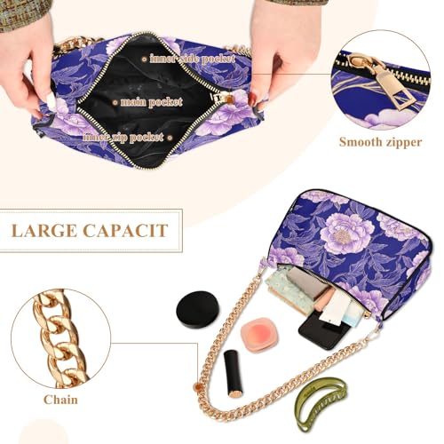 Clutch Shoulder Bags Tote Evening Purse Handbags for Women Purple Peony Hobo Bags with Zipper Closure4