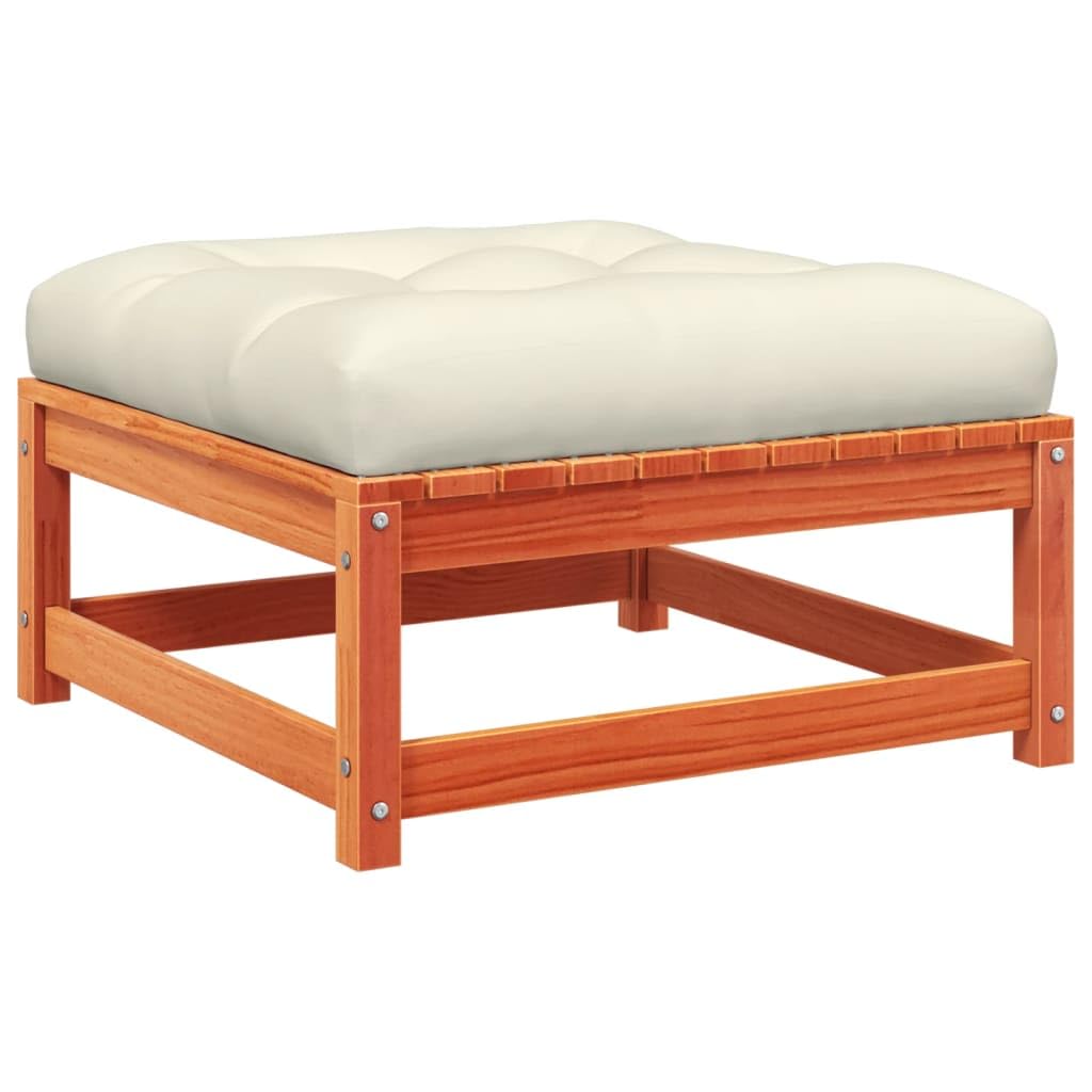 INLIFE Repose-Pieds de Jardin avec Coussins 2 pcs Bois Massif pinMeubles,Mobilier de Jardin,Sièges de Jardin,Éléments pour canapés modulables de jardin-42.61 lb-Brun-11297