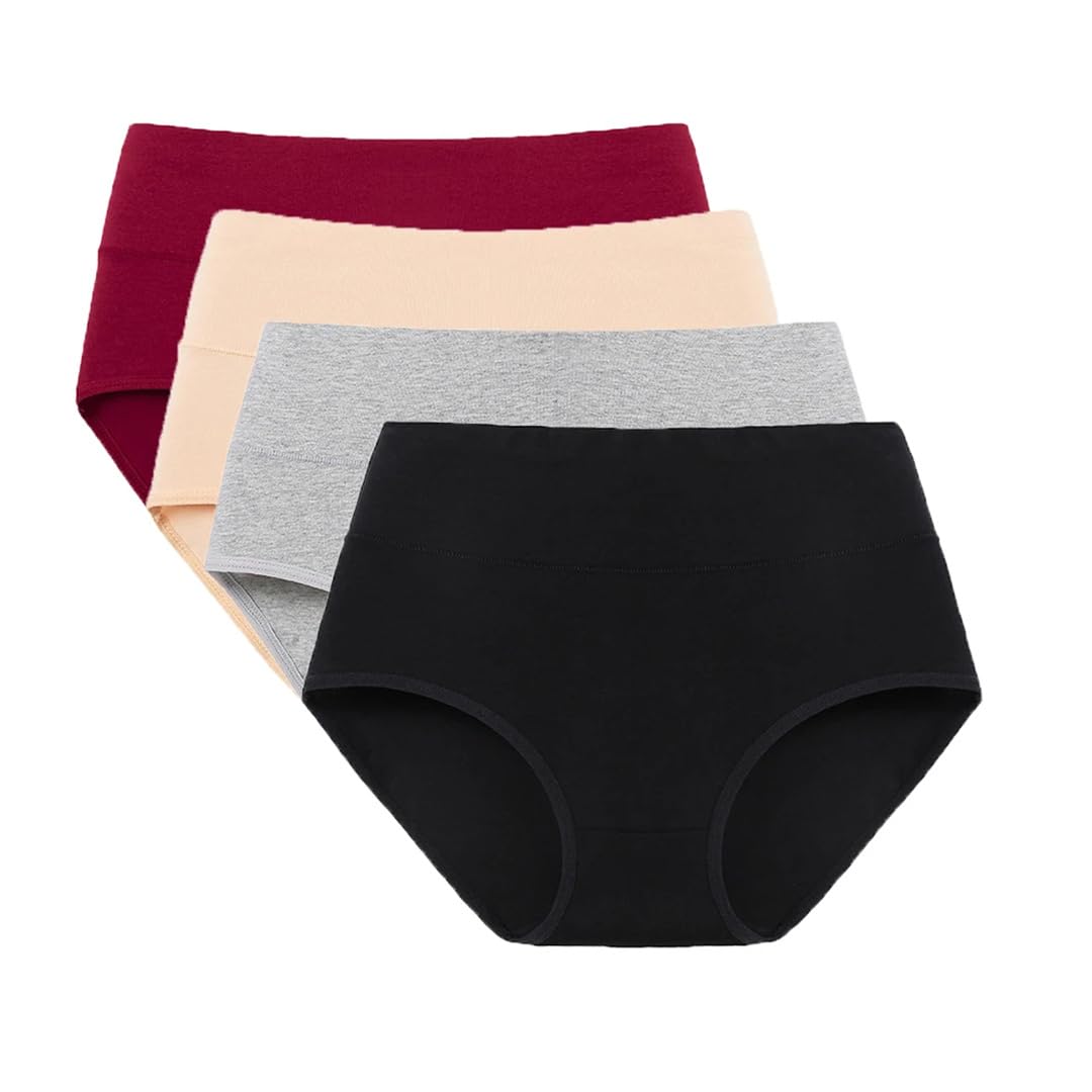 Damen-Unterwäsche, hohe Taille, Slip, bequem, atmungsaktiv, Damenunterwäsche für Mädchen, 4 Stück