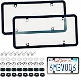 WASYDY 2 Pack Universal Car License Plate Cover & Frames Combo - Clear License Plate Protector with Screws & Caps, Rust-Proof, Unbreakable Front/Rear License Plate Shields for Most US Standard Cars
