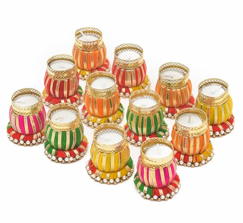 Image of Sanvatsar Designer Damru Tealight Diwali Diya for Home Decoration (Set of 12)