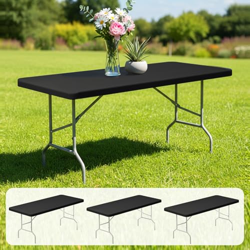 Fixwal 3 Pack Elastic Fitted Tablecloths for 6 Foot Rectangle Tables, Rectangular Stretch Spandex Table Covers 6 FT for Party,Dining Kitchen, Buffet, Picnic Table Cover,Outdoor Tablecloth