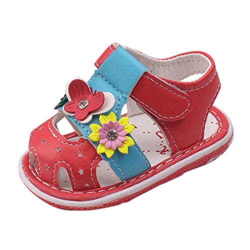 Kimloog Toddler Baby Girl's Closed-Toe Flower Leather Sandals Outdoor Sport Summer Shoes Red