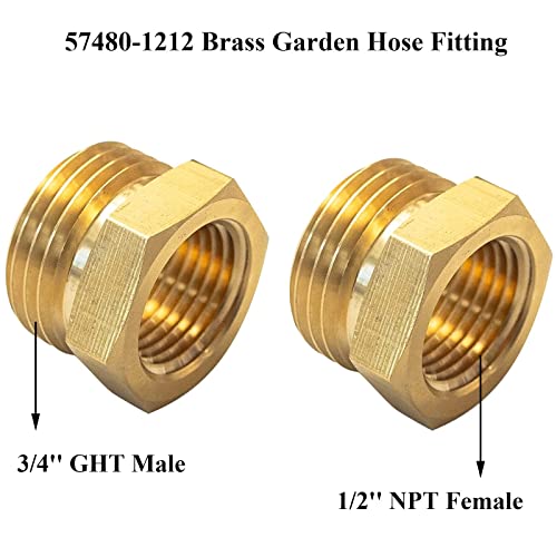 2 Pack 57480-1208 Brass Garden Hose Fitting, Pipe Adapter Connector, 3/4'' Ght Male * 1/2'' Npt Female #TOP2