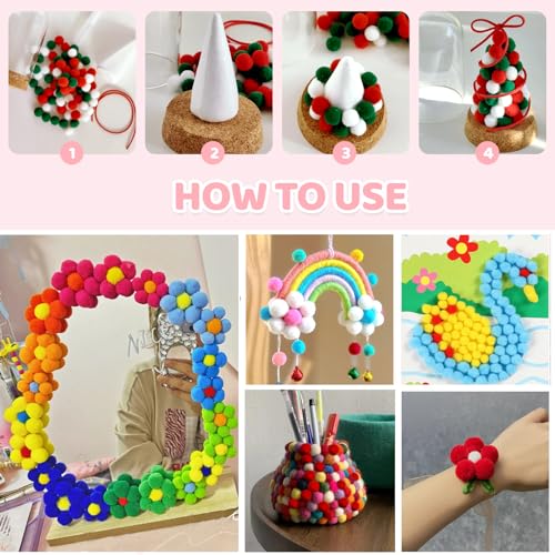 TOAOB Pompons zum Basteln 300 Stück Mini Pompons 25mm Bunte Bommel und Flauschige Pompom Bälle DIY Handwerk Material für Lustige Kreative Basteln Projekte