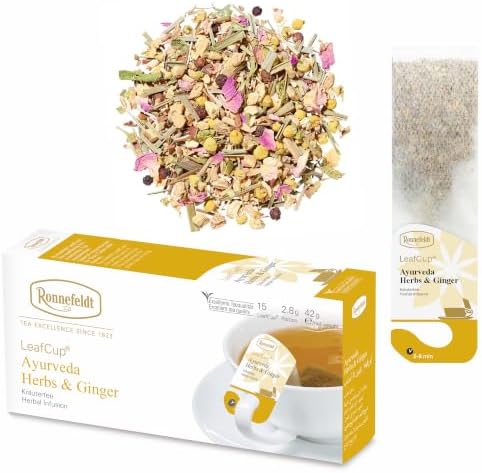 Ronnefeldt LeafCup Ayurveda Herbs and Ginger, Herbal Tea Infusion, 15 Ct