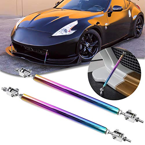 Xotic Tech 2pc Adjustable 6"-9" Front Bumper Lip Splitter Diffuser Strut Rod Tie Bars Compatible with Most Vehicles [Neo Chrome]