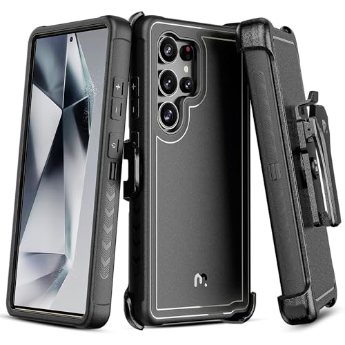 M MYBAT PRO Maverick Series for Samsung Galaxy S25 Ultra Case with Belt Clip Holster 6.9 inch Heavy Duty Military Grade Drop Protective Case w 360 Rotating Stand (No Screen Protector) Black